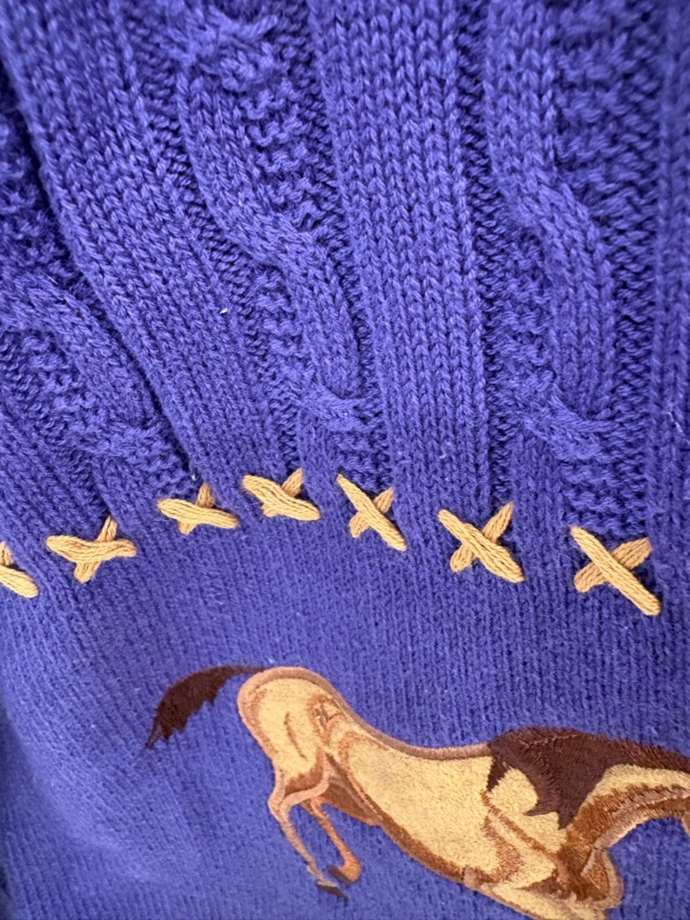 Vintage 90s Rod's Western Purple Cotton Cable Knit Equestrian Cardigan Sz Medium - Picture 9 of 13